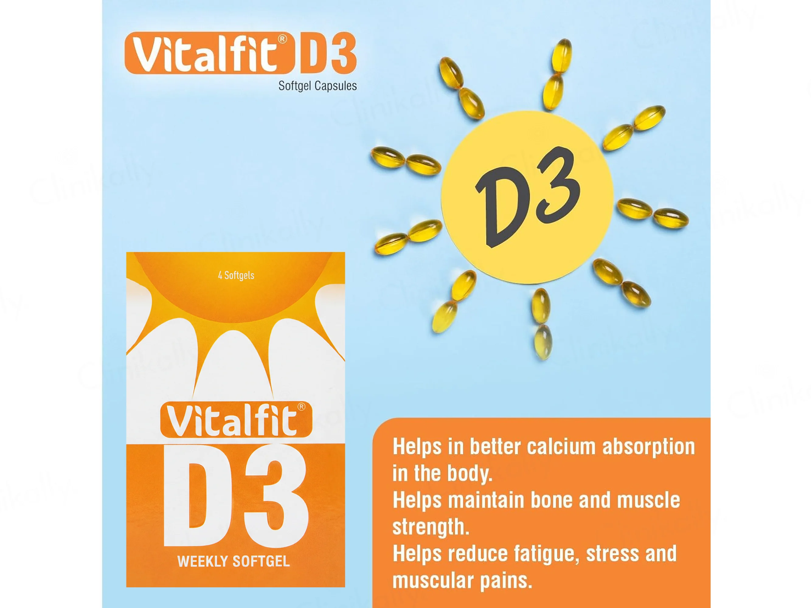Vitalfit D3 60000 IU Weekly Softgel Capsule - Image 5