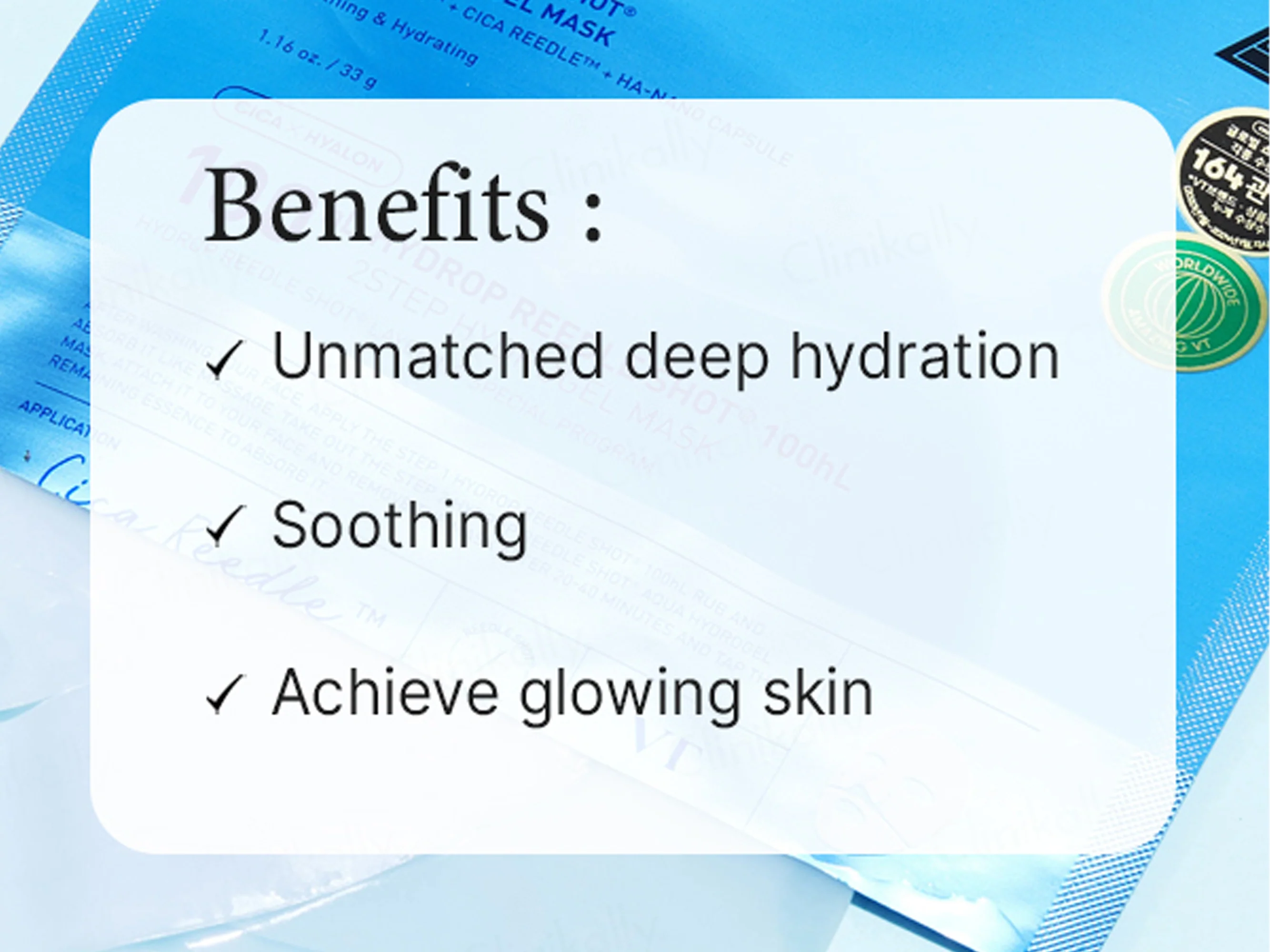 VT Cosmetics 100hL Hydrop Reedle Shot 2-Step Hydrogel Face Mask Kit - Image 2