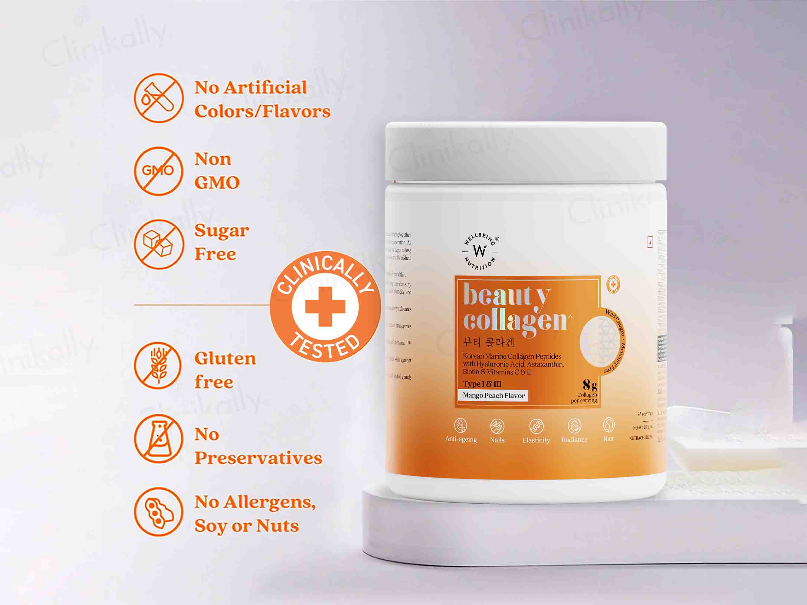 Wellbeing Nutrition Beauty Korean Marine Collagen Powder - Mango Peach Flavour - Image 2