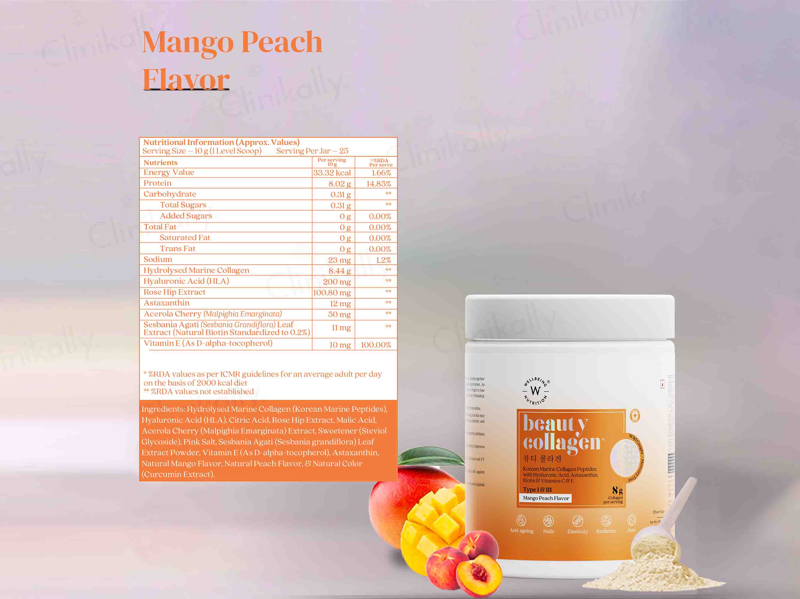 Wellbeing Nutrition Beauty Korean Marine Collagen Powder - Mango Peach Flavour - Image 3