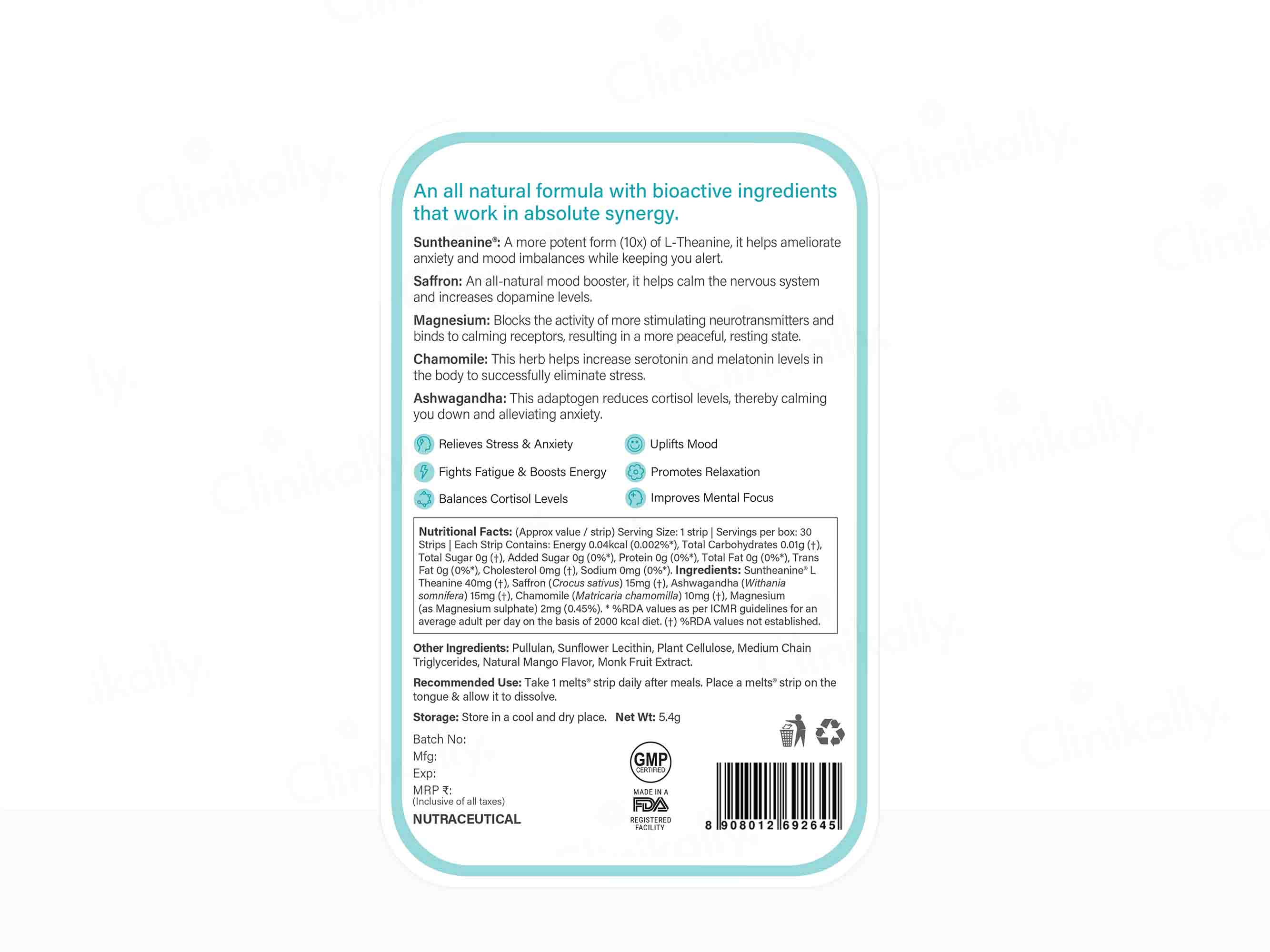 Wellbeing Nutrition Melts Into Calm & Relaxation Oral Strip - Soothing Mango Flavour - Image 2