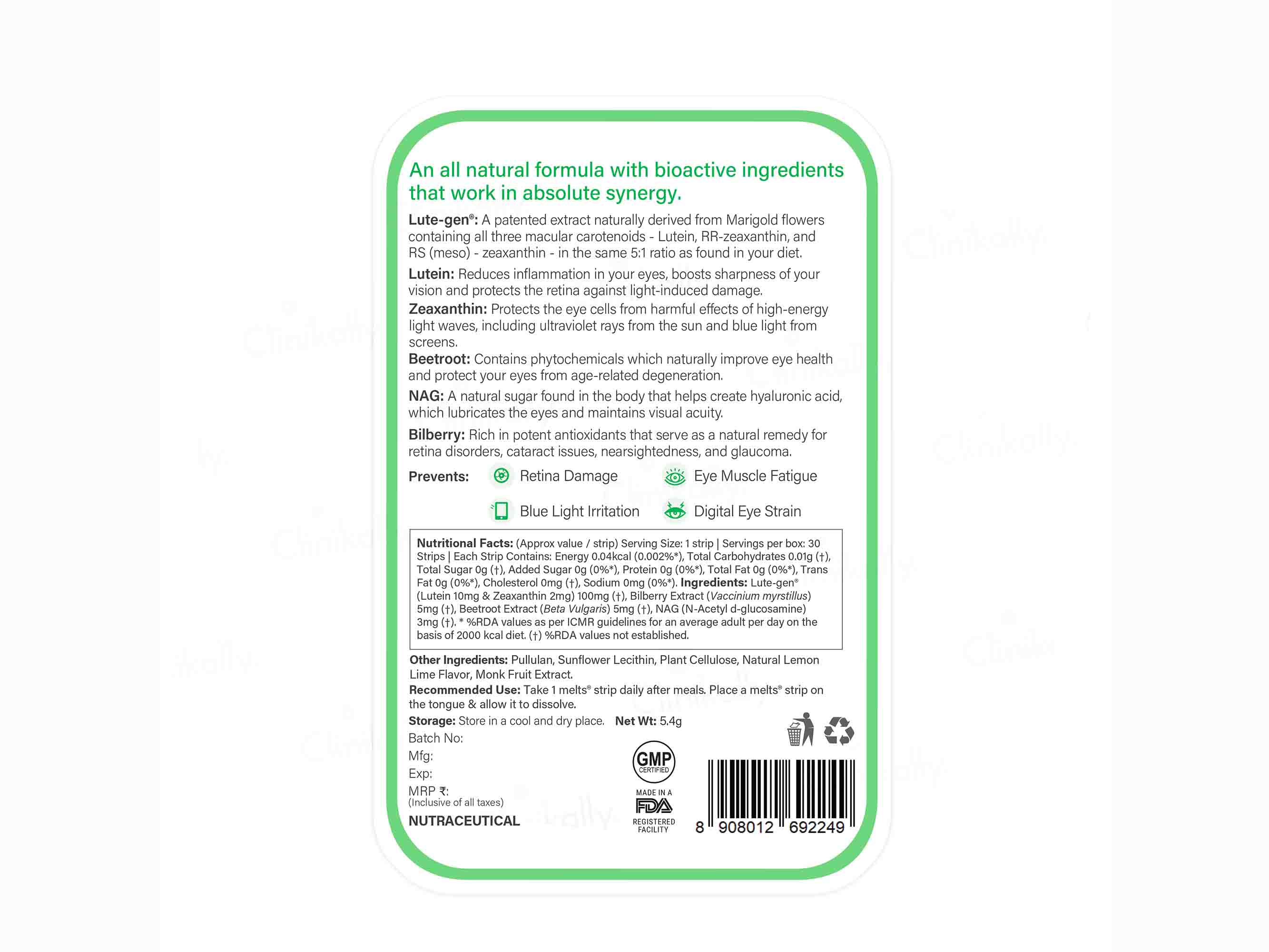 Wellbeing Nutrition Melts Into Eye Care Oral Strip - Zesty Lime & Lemon Flavour - Image 2