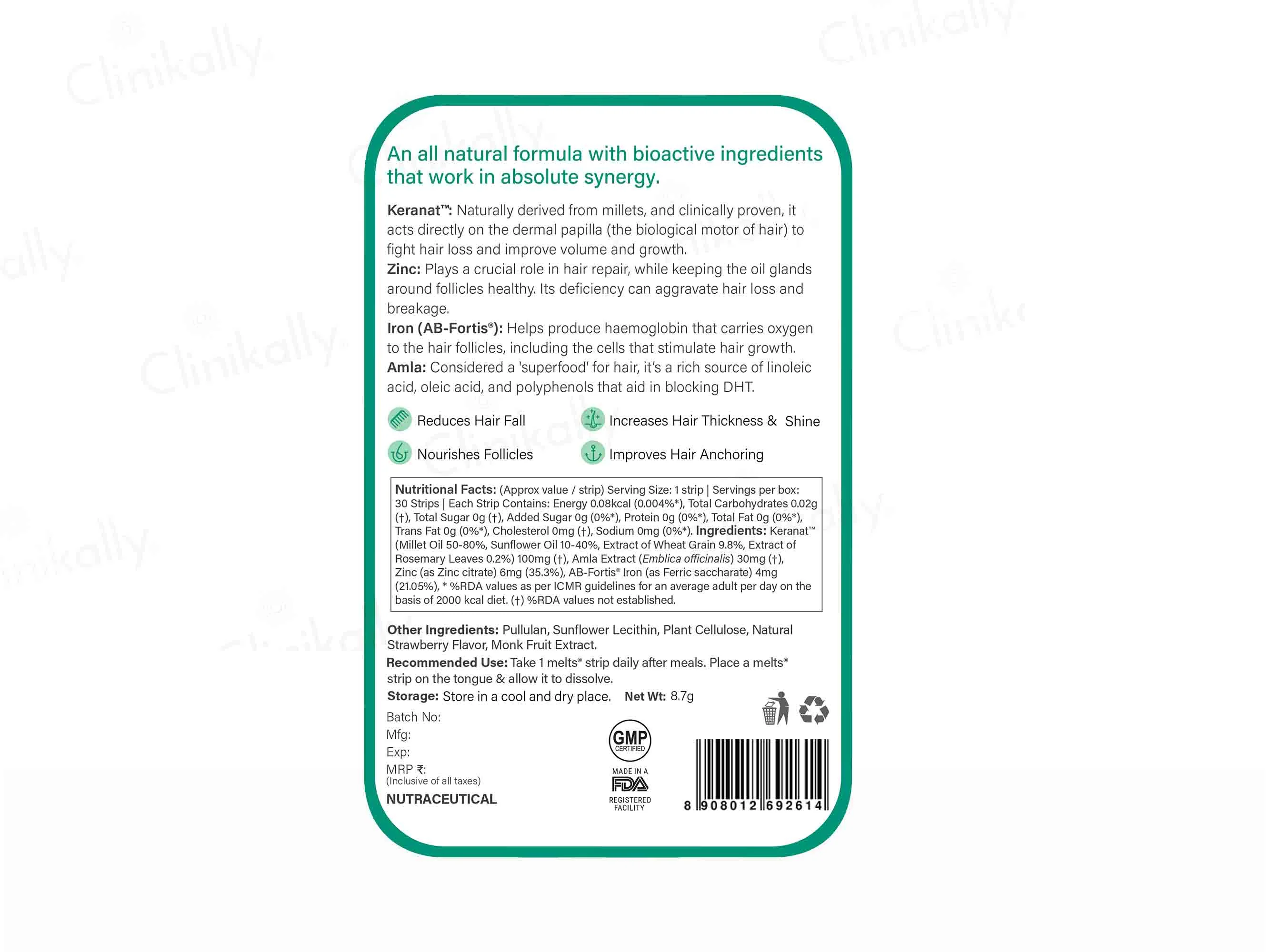 Wellbeing Nutrition Melts Into Hair Fall Control Oral Strip - Tropical Strawberry Flavour - Image 2