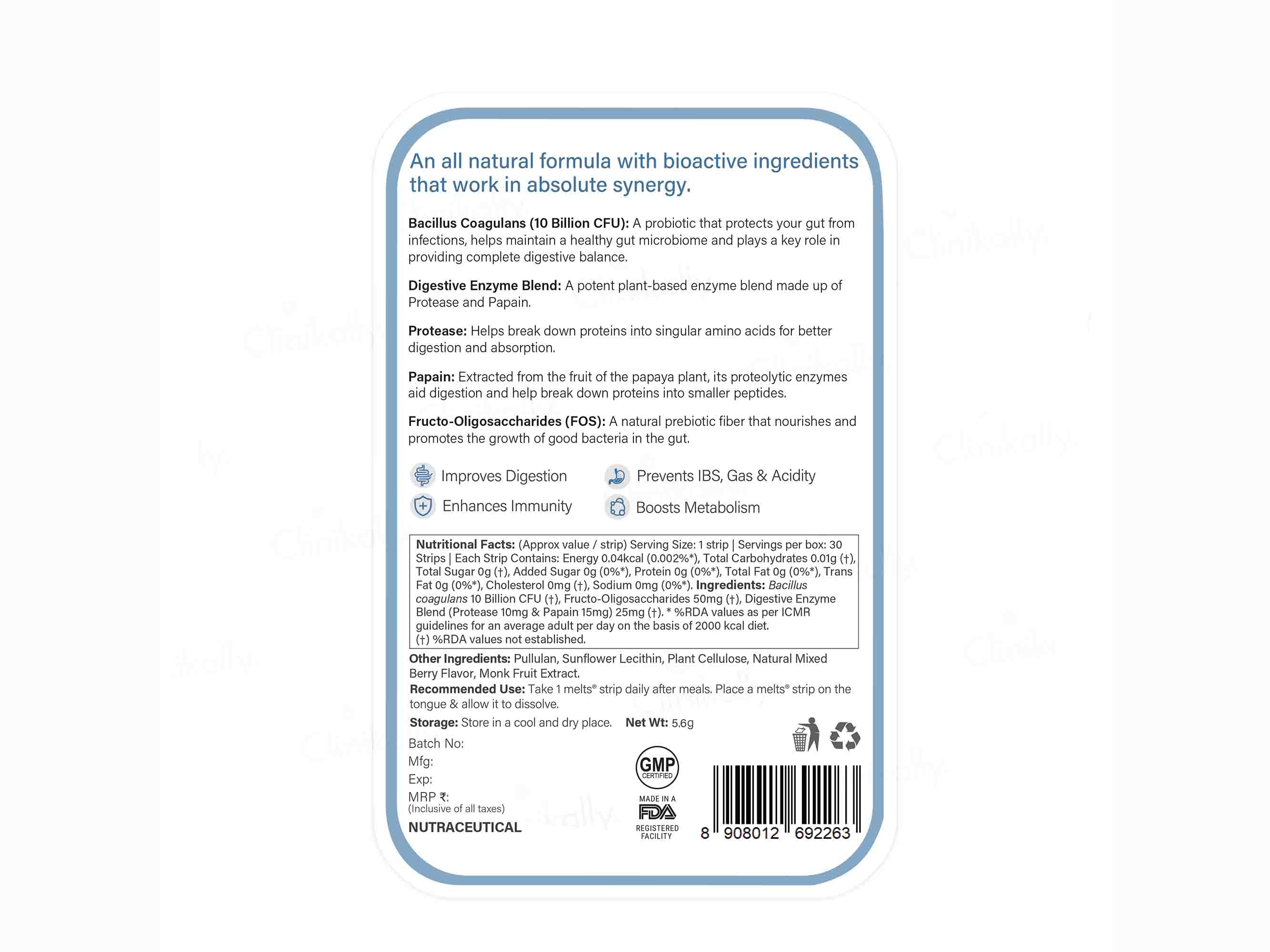 Wellbeing Nutrition Melts Into Healthy Gut Oral Strip - Mixed Berry Blast Flavour - Image 2