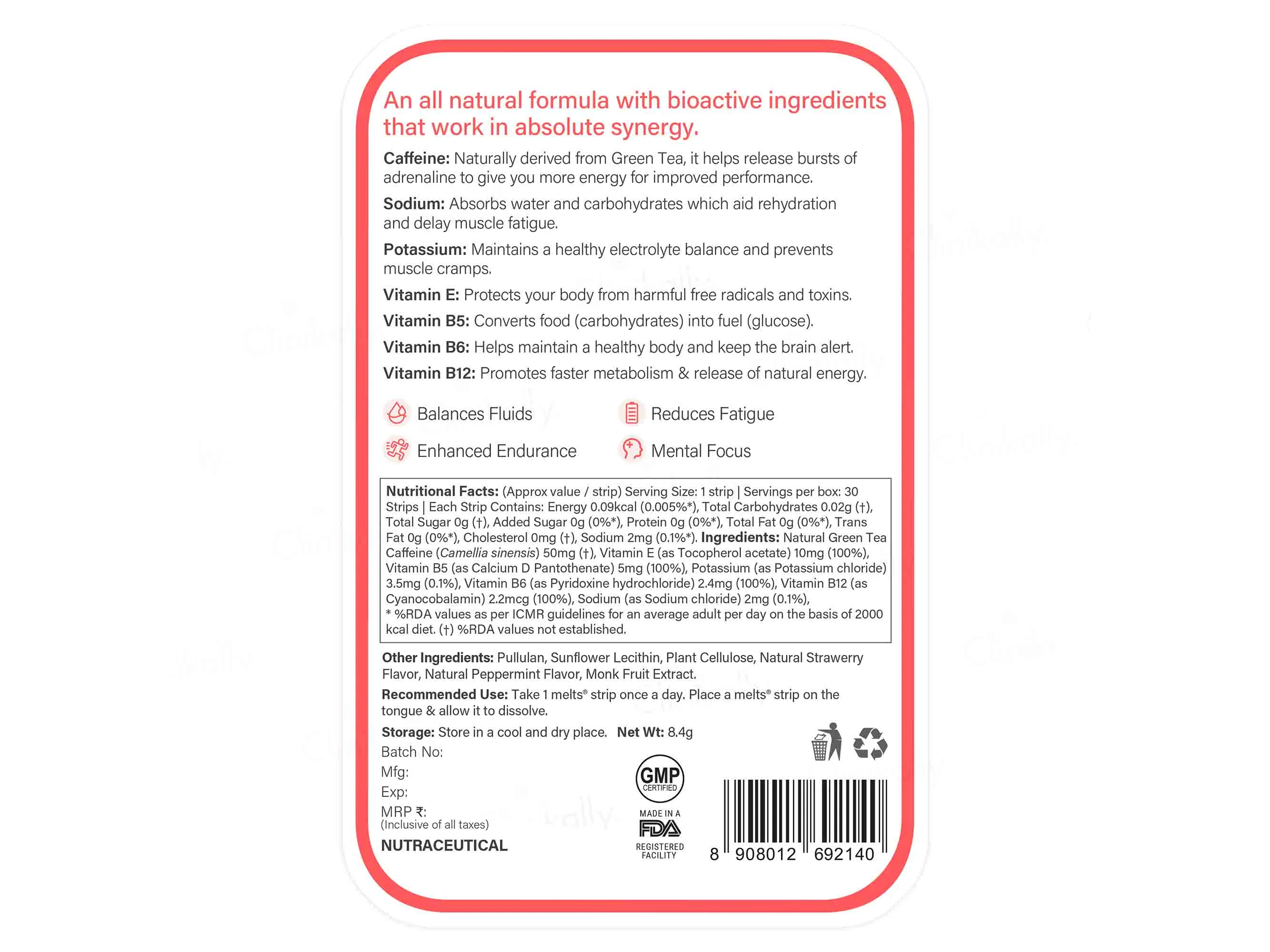 Wellbeing Nutrition Melts Into Instant Energy Oral Strip - Strawberry Mint Flavour - Image 2