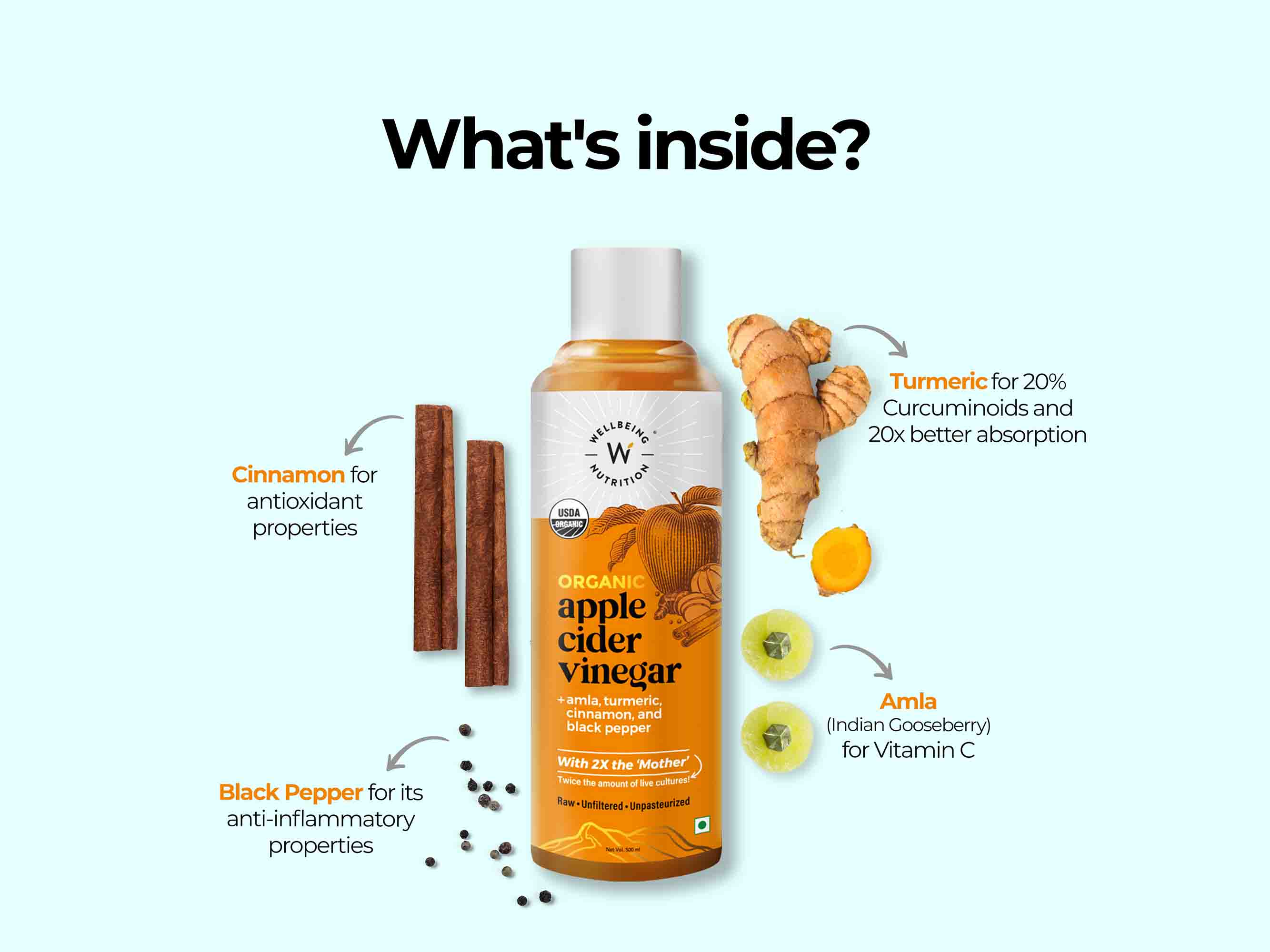 Wellbeing Nutrition Organic Apple Cider Vinegar with Amla, Turmeric, Cinnamon & Black Pepper - Image 5