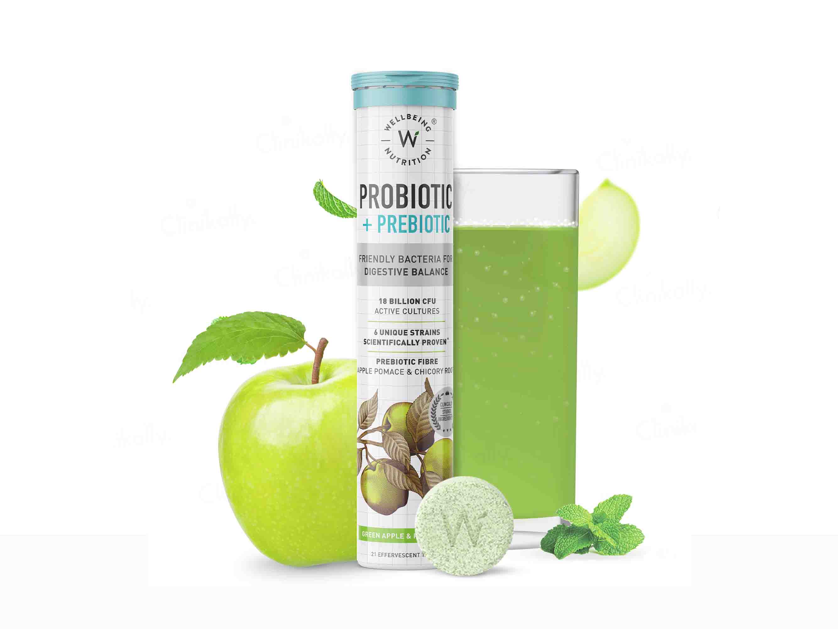 Wellbeing Nutrition Probiotic + Prebiotic Tablet - Green Apple & Peppermint Flavour - Image 2