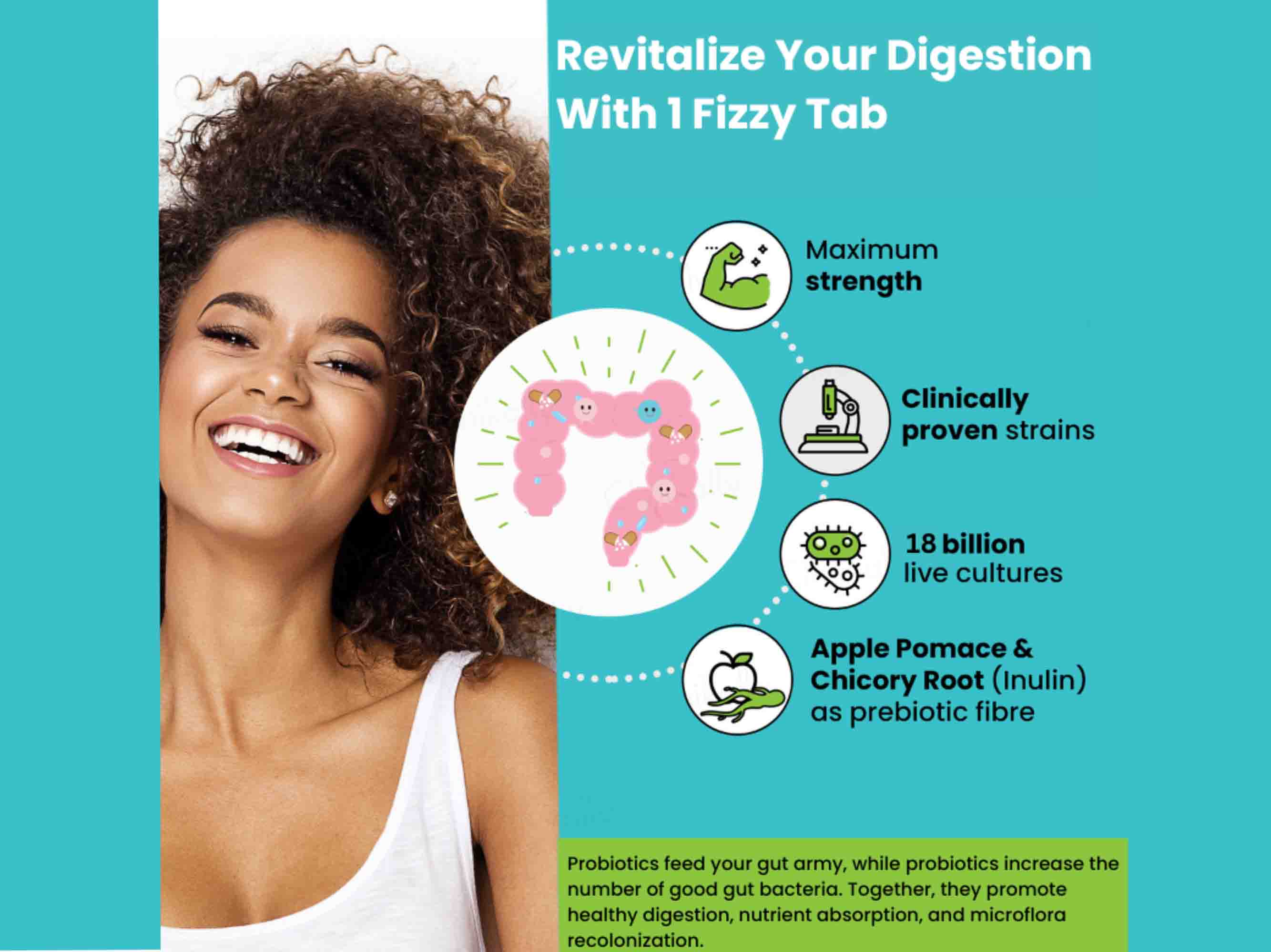 Wellbeing Nutrition Probiotic + Prebiotic Tablet - Green Apple & Peppermint Flavour - Image 5