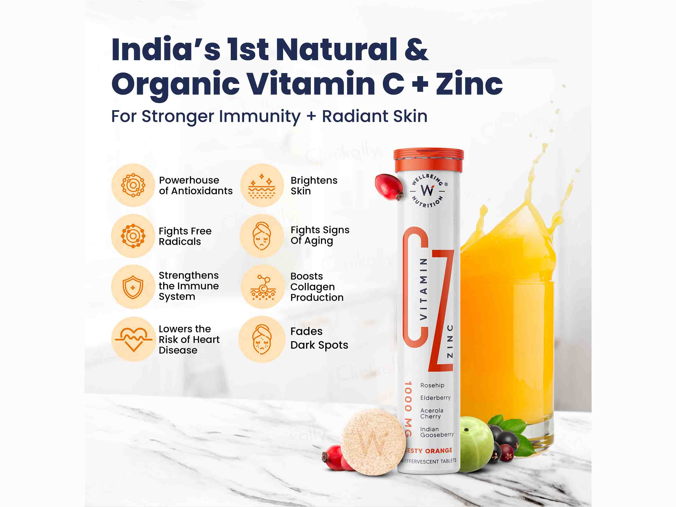 Wellbeing Nutrition Vitamin C + Zinc Tablet - Zesty Orange Flavour - Image 2