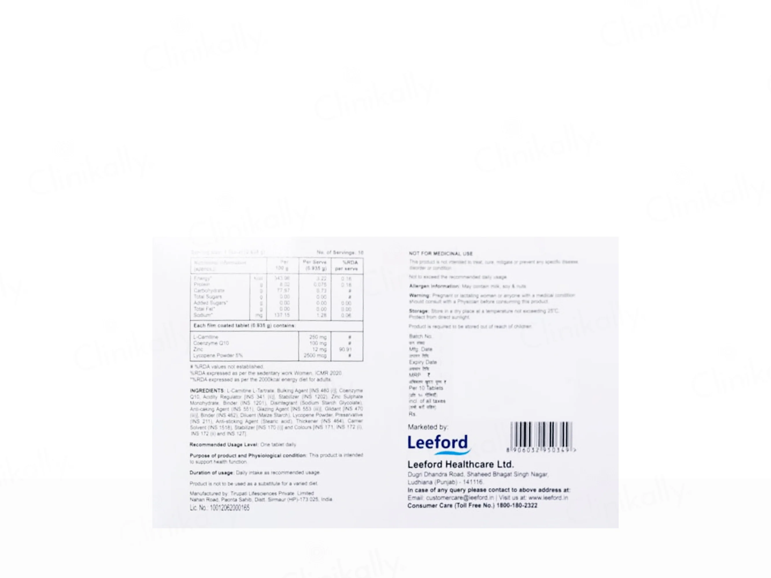 Weltive Q10 Nutraceutical Tablet For Men & Women - Image 2