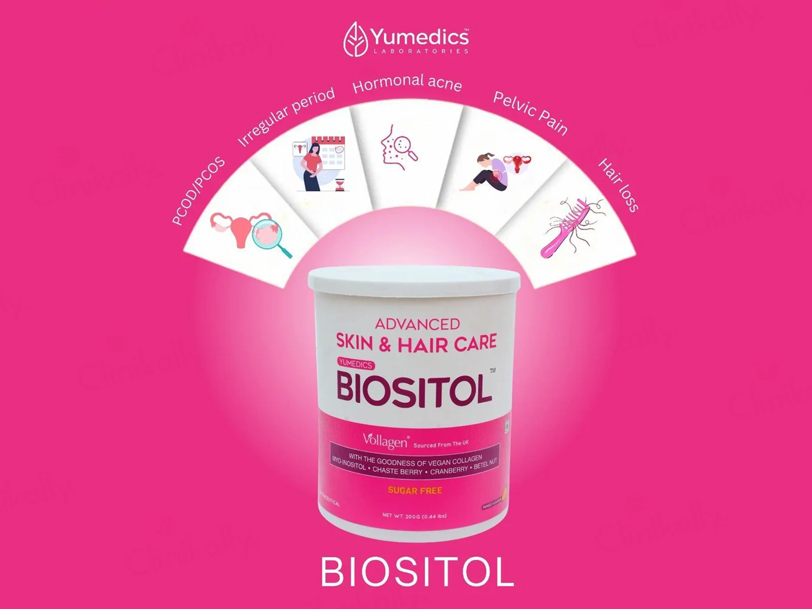 Yumedics Biositol Advanced Skin & Hair Care Vegan Collagen Powder - Mango Flavour - Image 3