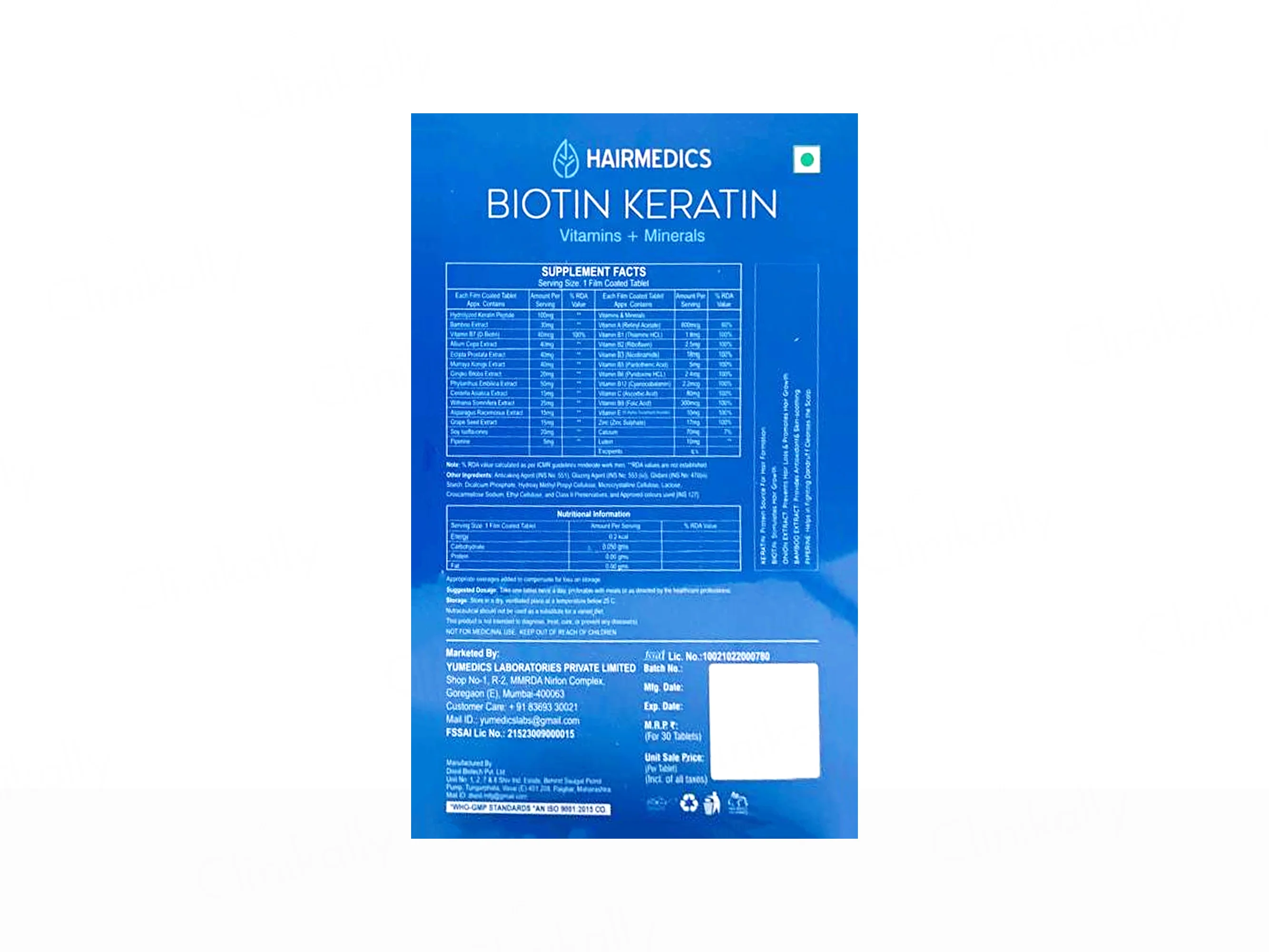 Yumedics Hairmedics Biotin + Keratin Vitamins & Minerals Nutraceutical Tablet - Image 2